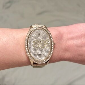 HSN Victoria Wieck Crystal Watch Gold Leather Band